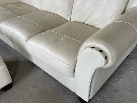 Photo of free 2 x 3 seater leather sofas and storage stool (Kinnerton LD8) #2