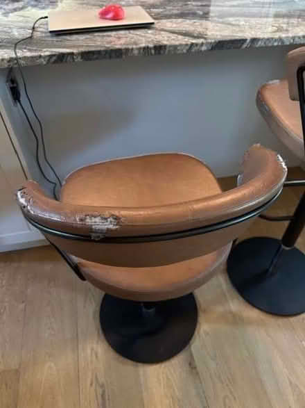 Photo of free Two Swivel Adjustable height Bar Stools (Damaged Tan Leather (Sion Hill BA1) #2