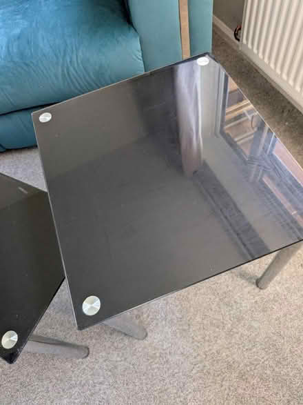 Photo of free Pair of nesting black glass tables (Abbeydale GL4) #2