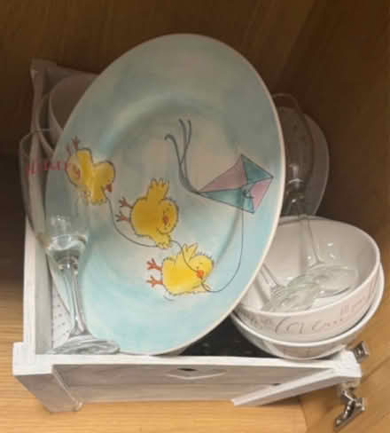 Photo of free Box of plates, bowls, cutlery etc (Staines) #1