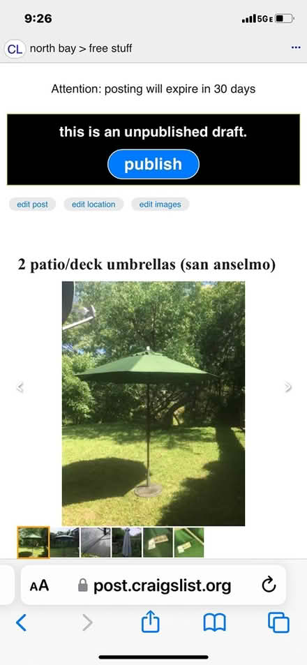 Photo of free 2 patio umbrellas w/iron bases (San Anselmo near Andronico’s) #2