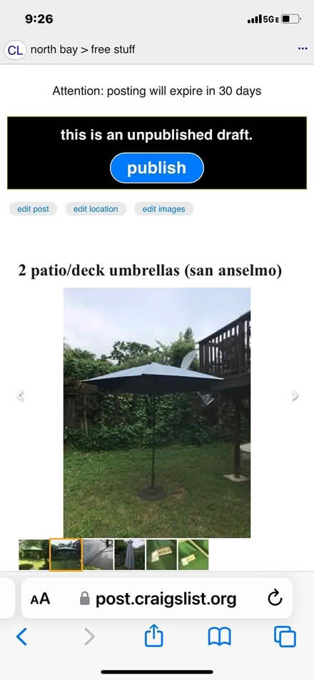 Photo of free 2 patio umbrellas w/iron bases (San Anselmo near Andronico’s) #1