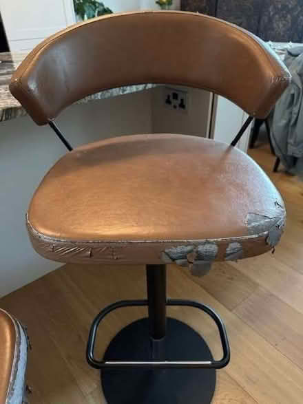 Photo of free Two Swivel Adjustable height Bar Stools (Damaged Tan Leather (Sion Hill BA1) #1