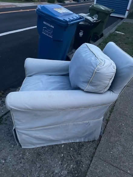 Photo of free Comfy blue armchair (on curb) (On Barrett Ave (Tuller/Brooks)) #2