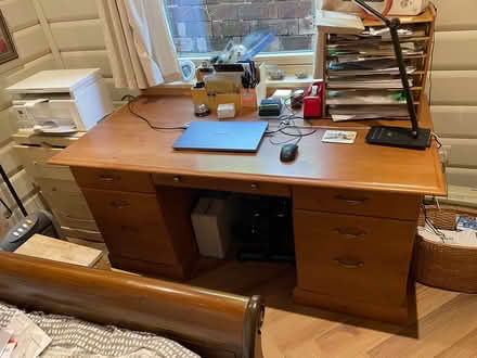 Photo of free Large wooden desk with drawers (Hitchin, near Sainsbury’s) #1