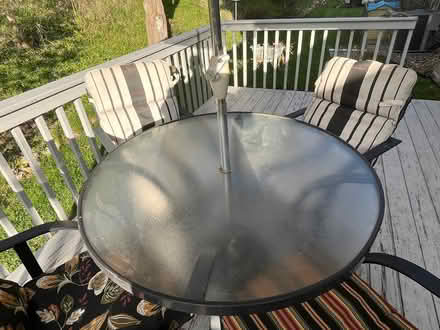 Photo of free Patio table with umbrella, 4 chairs (Onalaska off CTH S) #2