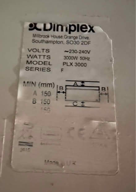 Photo of free Dimplex PLX3000 Electric Heater (Alnwick NE66) #3