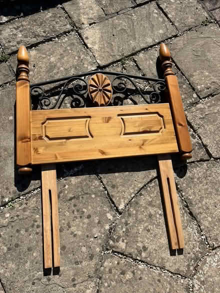 Photo of free Pine and metal single bed headboard (Aldwick) #1