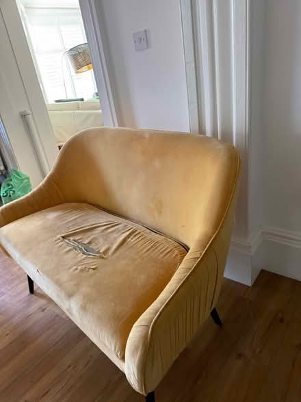 Photo of free Small yellow sofa (Crookes S10) #1