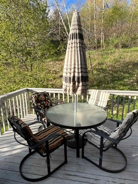 Photo of free Patio table with umbrella, 4 chairs (Onalaska off CTH S) #1
