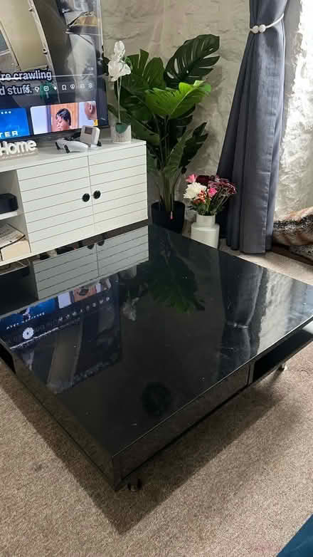 Photo of free Black table with two storage drawers (Cheltenham GL50) #1