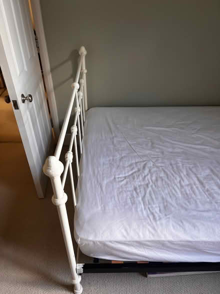 Photo of free White Metal Double Bed Frame + Matress (Battersea SW11) #4