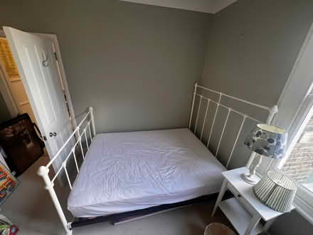 Photo of free White Metal Double Bed Frame + Matress (Battersea SW11) #3