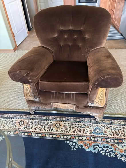 Photo of free Brown velvet sofa and chair (West Olympia) #2