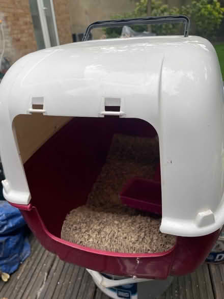 Photo of free Covered cat litter tray, with flap, litter, and scoop (Lavender Hill SW11) #1
