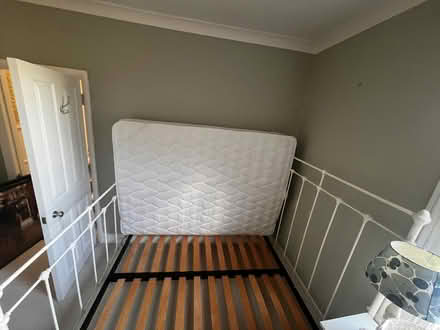 Photo of free White Metal Double Bed Frame + Matress (Battersea SW11) #1