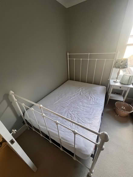 Photo of free White Metal Double Bed Frame + Matress (Battersea SW11) #2