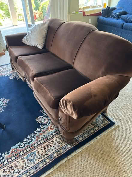 Photo of free Brown velvet sofa and chair (West Olympia) #4