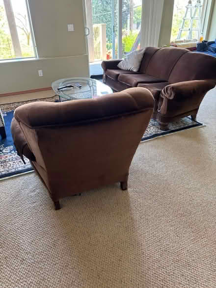 Photo of free Brown velvet sofa and chair (West Olympia) #1
