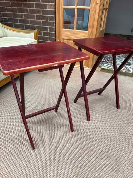 Photo of free 2 small folding wood tables (Langho BB6) #1
