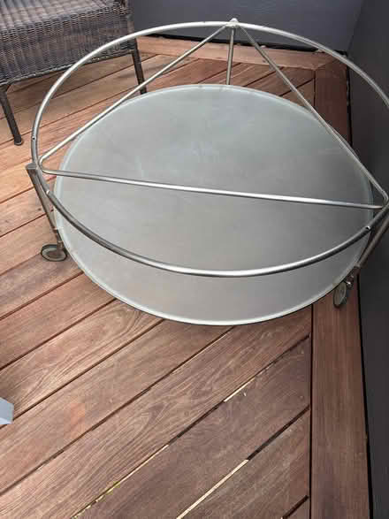 Photo of free round glass coffee table on wheels (Berkeley) #2