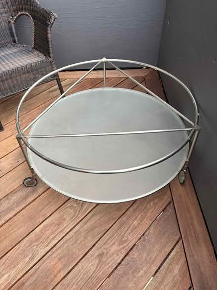 Photo of free round glass coffee table on wheels (Berkeley) #4