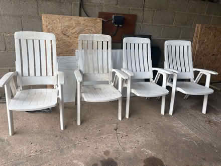 Photo of free White Plastic High Back Reclining Garden Chairs x 4 (East Mersea CO5) #1