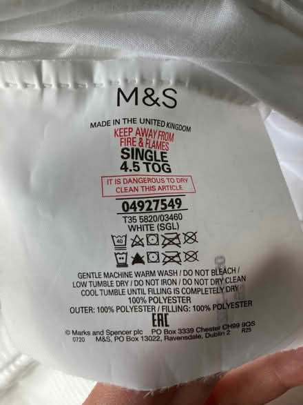 Photo of free M&S good quality single tog duvet (Upper Wolvercote OX2) #1