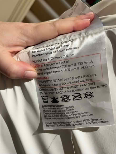 Photo of free John Lewis cot mattress (Sw11) #3