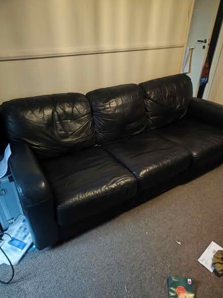 Photo of free Large 3 seater black leather sofa (Dy4 8sz) #3