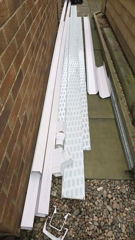 Photo of free White uPVC downpipe (6m lengths), gutter, fittings, fascia (Stone Cross BN23) #1
