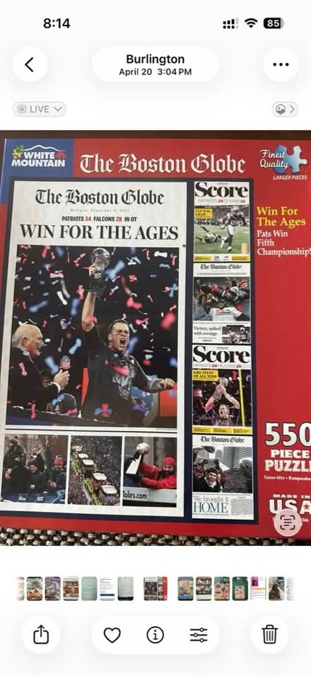 Photo of free 550 piece Patriots puzzle (Burlington near Woburn line) #1