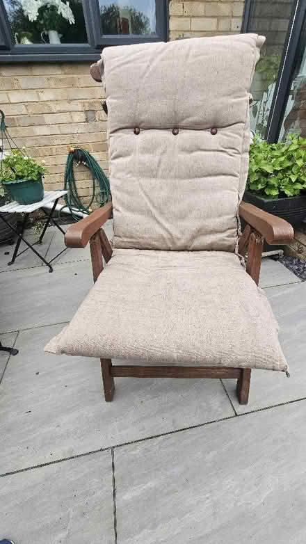 Photo of free 6 teak garden chairs with seat covers (Cogenhoe NN7) #2