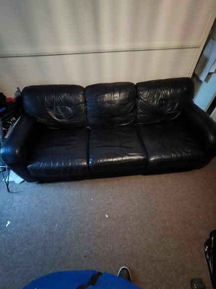 Photo of free Large 3 seater black leather sofa (Dy4 8sz) #2