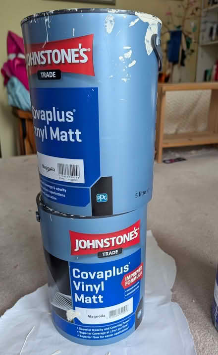 Photo of free 2 part used tins of Covaplus vinyl Matt paint - Magnolia (Slateford EH14) #1