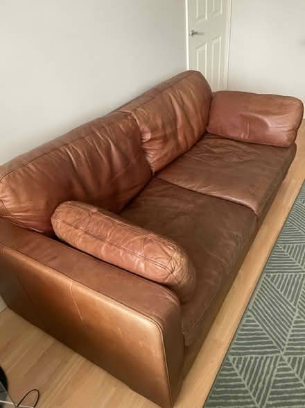 Photo of free HABITAT brown leather sofa (Byfleet KT14) #3