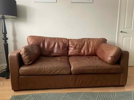Photo of free HABITAT brown leather sofa (Byfleet KT14) #2