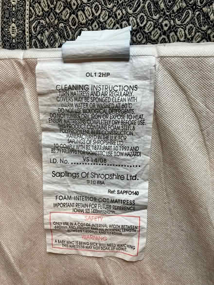 Photo of free Cotbed mattress (Walton Manor OX2) #3