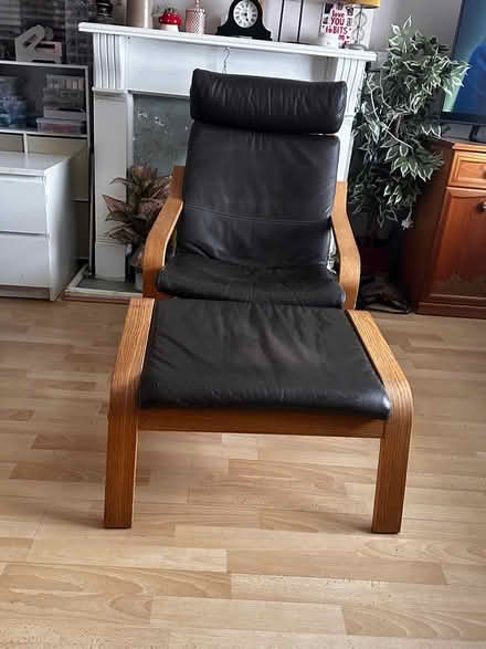 Photo of free Brown leather chair and footstool (Whaddon GL52) #1