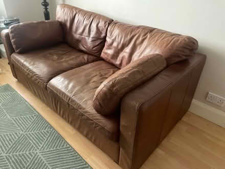 Photo of free HABITAT brown leather sofa (Byfleet KT14) #4