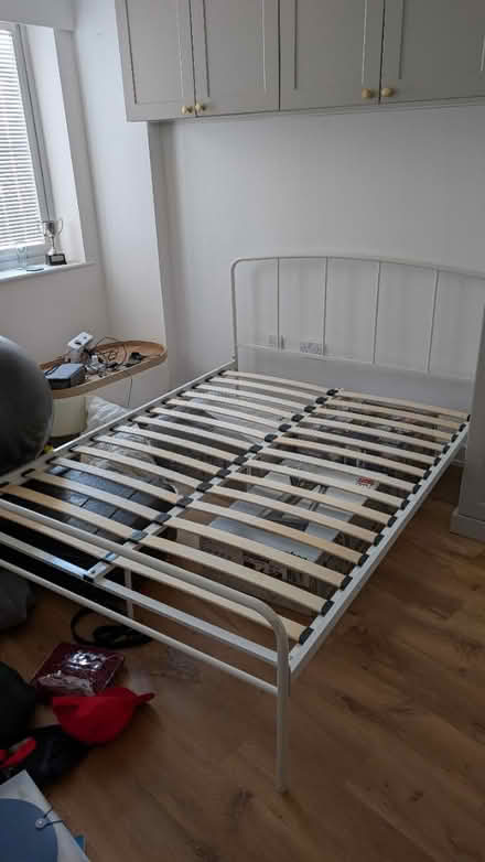 Photo of free White double metal bedframe (Brindley place B16) #1