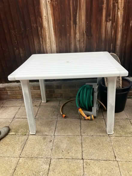 Photo of free White plastic patio table (Ash Green GU12) #1