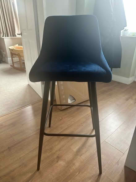 Photo of free 2 X Navy blue velvet bar stools (Stretford M32) #1