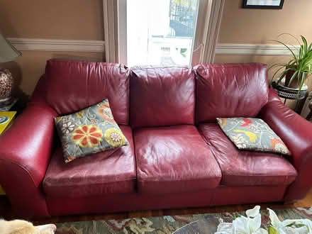 Photo of free Red Leather Couch (East Arlington) #1