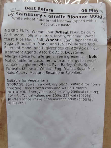 Photo of free Sainsbury's Bread (Loughton IG10) #2
