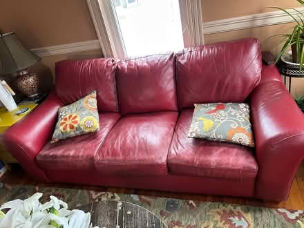 Photo of free Red Leather Couch (East Arlington) #2