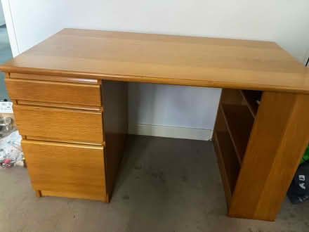 Photo of free Wooden desk with 3 drawers and shelves (Ash Green GU12) #1