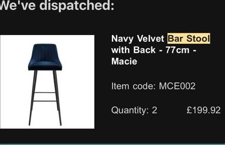 Photo of free 2 X Navy blue velvet bar stools (Stretford M32) #3
