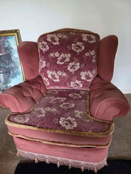 Photo of free Red Sofa reversible cushion with flower pattern (Clough Hall ST7) #1