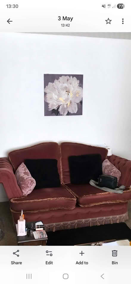 Photo of free Red Sofa reversible cushion with flower pattern (Clough Hall ST7) #2